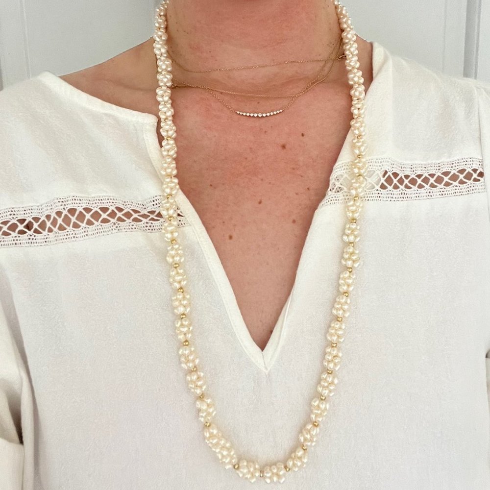 Multi Pearl Clustered Long Layering Necklace
